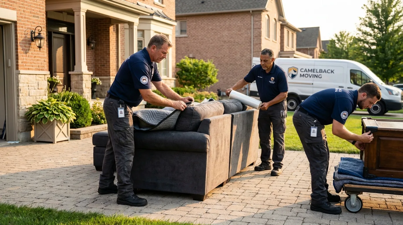 Large estate moving crew wrapping furniture in Becket, MA